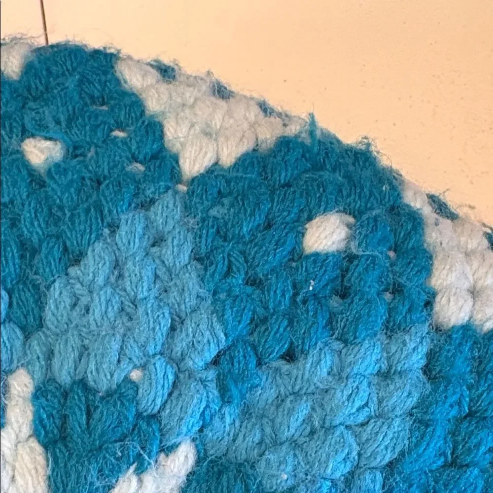 Blue and White Knitted Cushion Cover
